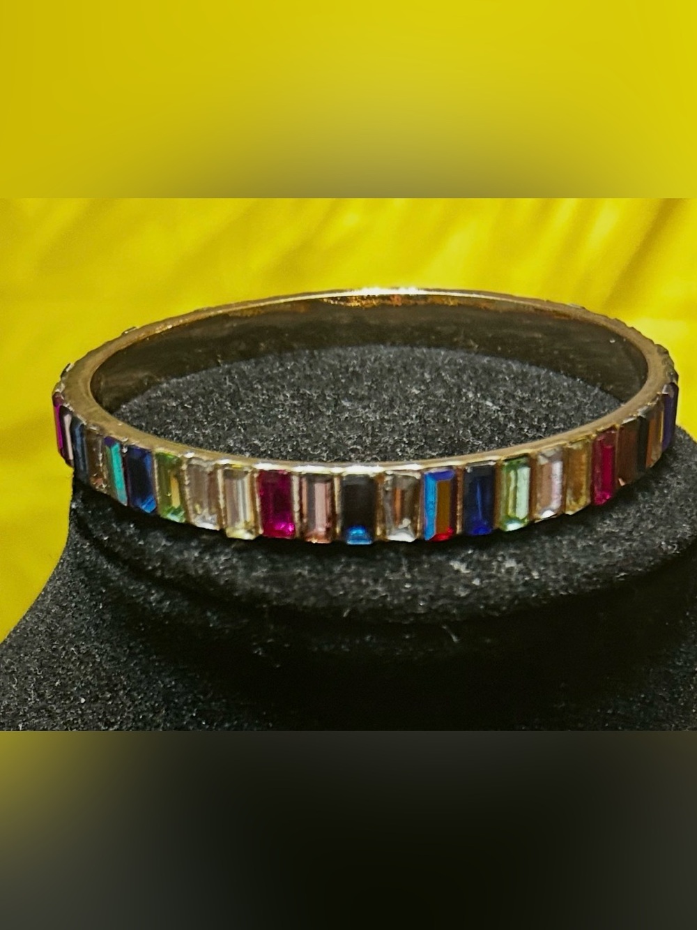 Gold-Tone Multicolor Baguette Crystal Bangle